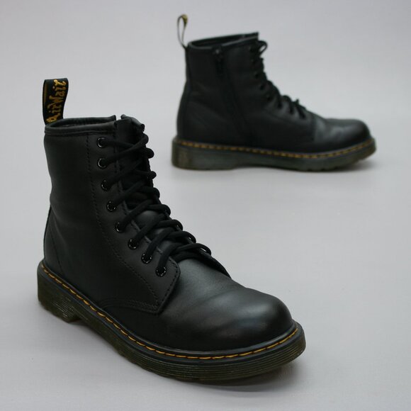 Dr. Martens Ladies 5 Black Side-zip 8-eyelet Lace Combat Ankle Boots Docs 1460J - Picture 1 of 12